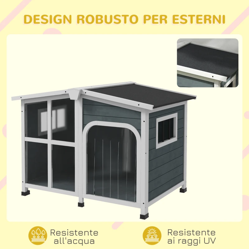PawHut Cuccia per Cani Taglia Media da Esterno con Tetto Apribile in Legno, 101x66.5x70.5 cm, Grigio