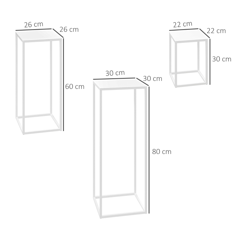 Outsunny Lot de 3 supports pour plantes carré en métal empilable intérieur et extérieur, pour jardin, balcon, maison, blanc