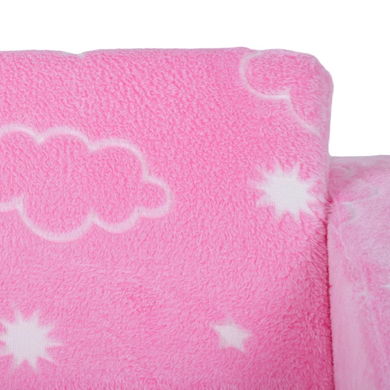 AIYAPLAY Sofá Infantil Plegable 2 en 1 Tapizado de Tela Luminosa con Patrón de Nubes Cojín y Funda Lavables Rosa