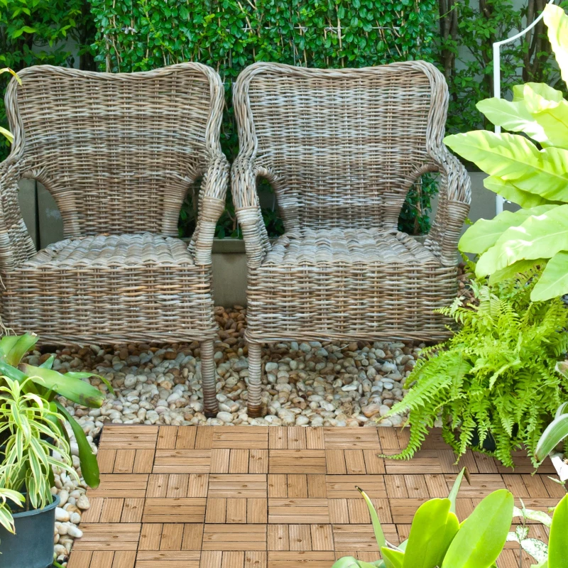 Outsunny 27 Pcs Wooden Interlocking Decking Tiles, Outdoor Flooring Tiles for Patio, Balcony, Terrace, Hot Tub, 30 x 30 cm per Piece, 2.5㎡ per Pack, Brown