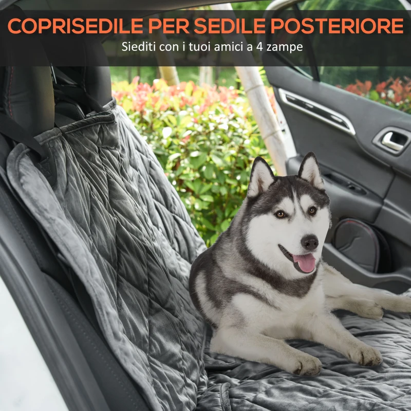 PawHut Telo Coprisedile Auto per Cani Effetto Velluto con Fondo Antiscivolo e Cinghie di Fissaggio, 160x145cm, Grigio