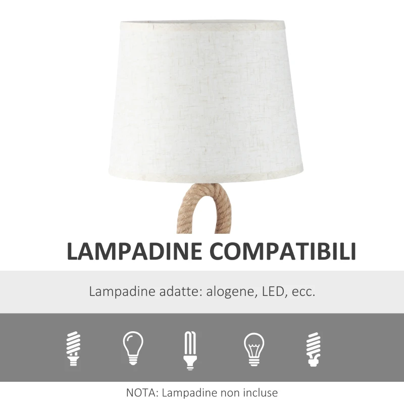 HOMCOM Lampada da Tavolo Stile Marinaro in Corda e Tessuto, Attacco E27, Ф30x56cm - Bianco