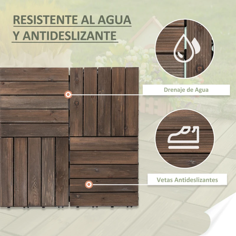 Outsunny Set de 27 Baldosas de Madera 30x30 cm con Área de 2,43 m² Losetas Sistema de Clic para Balcón Terraza Jardín Marrón Oscuro