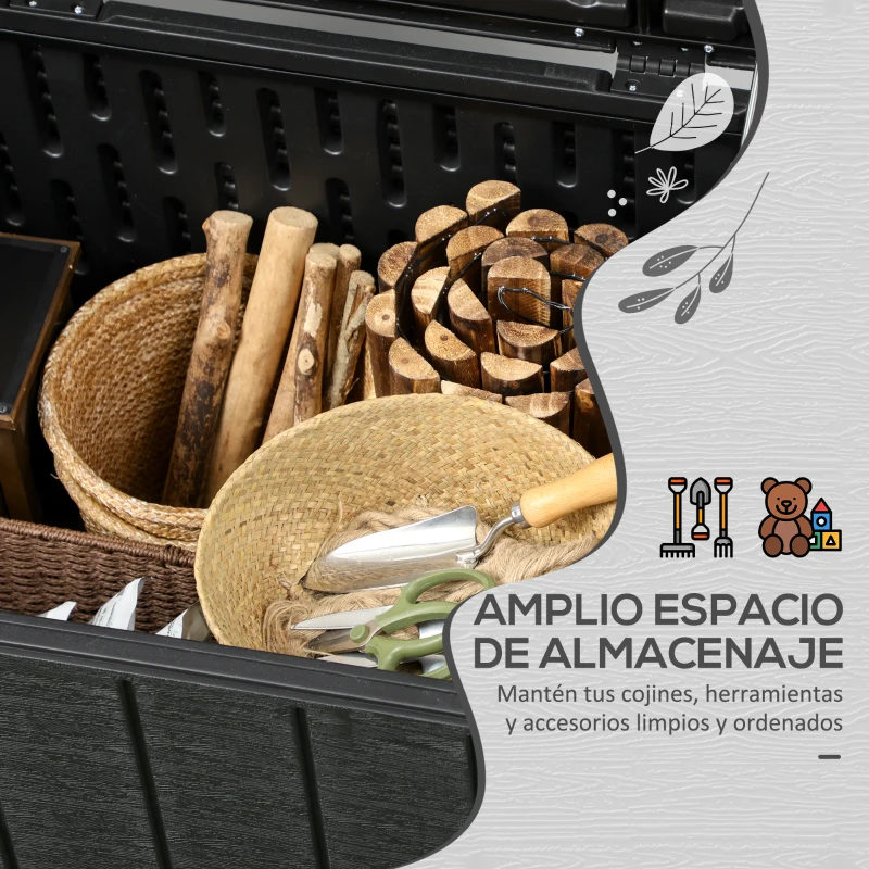 Outsunny Baúl de Exterior 366L Arcón para Jardín de Plástico de Doble Pared con Ruedas y Asas 122,4x62x64,5 cm Negro