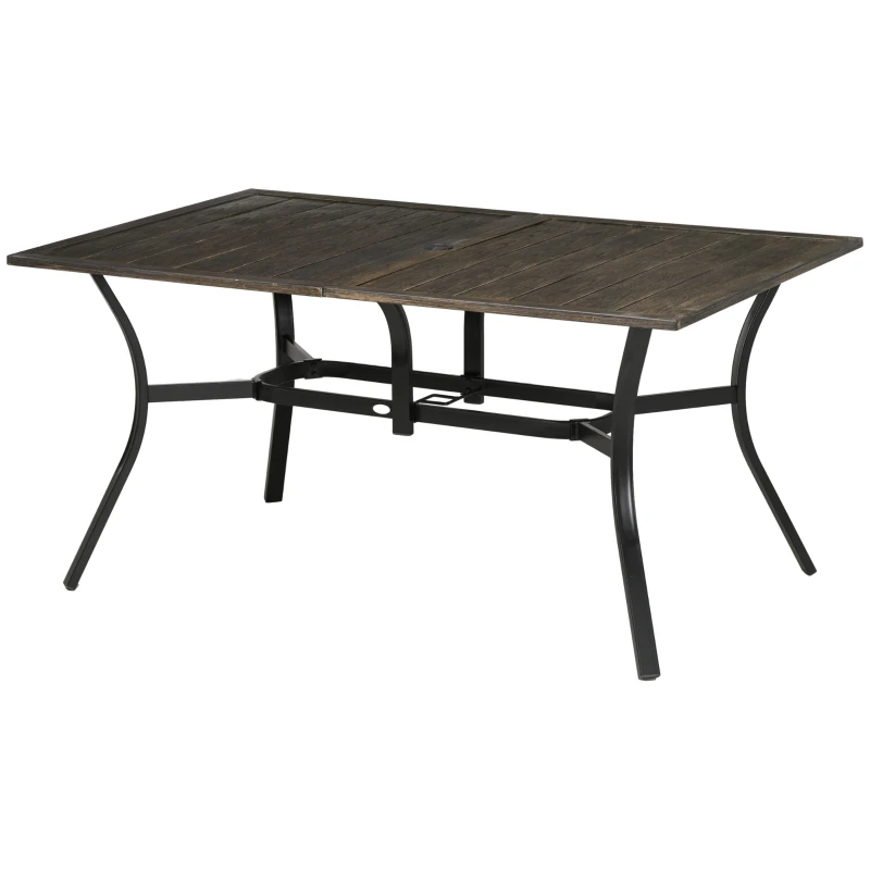 Outsunny Six-Seater Steel Garden Table, with ⌀41mm Parasol Hole - Wood-Effect