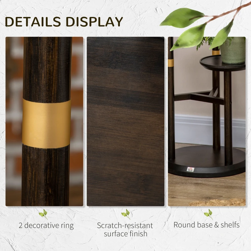Outsunny 3-Tier Plant Stand, Plant Shelf Rack,  Bamboo Display Stand, 46x46x86cm, Dark Walnut