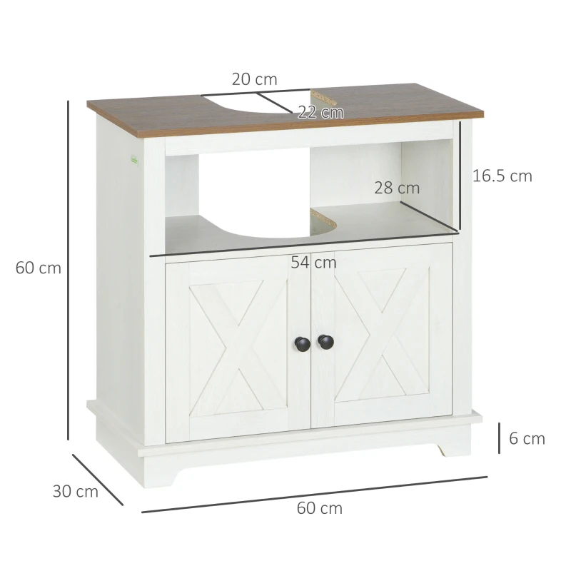 kleankin Mobile Bagno Sotto Lavabo con Armadietto a 2 Ante e Ripiano Aperto, in Truciolato, 60x30x60 cm