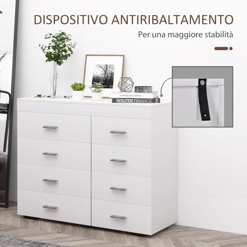 HOMCOM Mobile con Cassetti Cassettiera in Legno per Camera, Cucina, Bagno 90×35×73cm Bianca