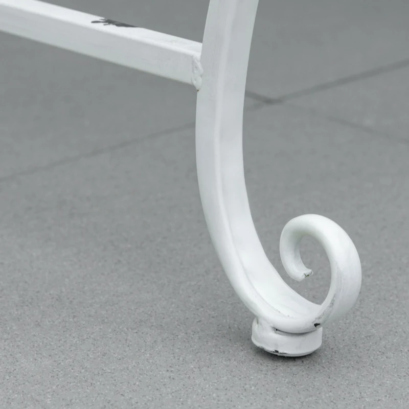 Outsunny Banco de Jardín de 2 Plazas 110x60x97 cm Banco de Exterior de Metal con Respaldo Decorativo y Reposabrazos para Terraza Balcón Patio Carga 200 kg Blanco