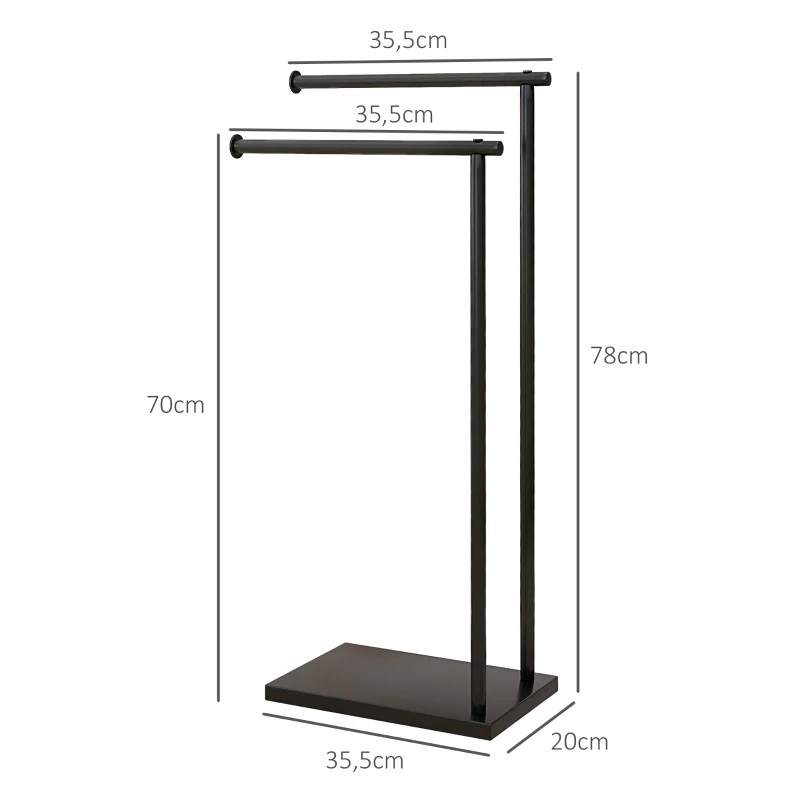 HOMCOM Porte-serviettes sur pied en acier avec 2 barres support pour serviette 35,5l x 20P x 78H cm - noir