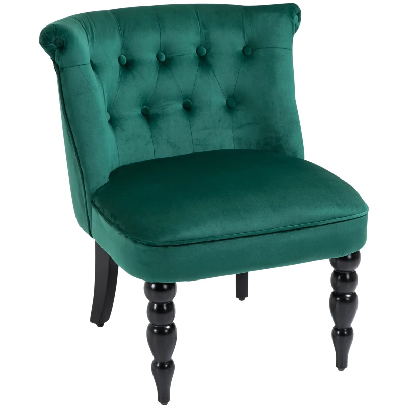 HOMCOM Velvet-Feel Wingback Accent Chair, with Wooden Legs - Green