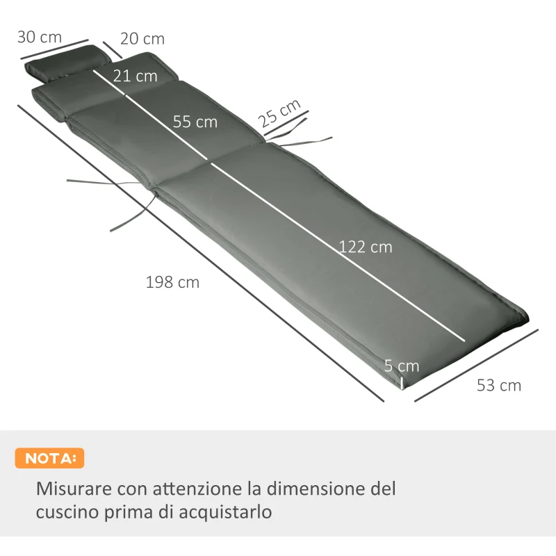 Outsunny Cuscino per Sdraio Lettino Prendisole da Giardino Grigio 198x53x5cm