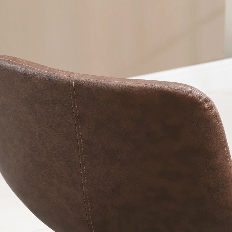 HOMCOM Bar Stools Set of 2, Breakfast Bar Chairs, PU Leather Upholstered Kitchen Stools with Backs and Wood Legs, Brown