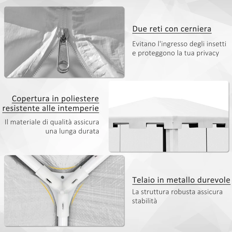 Outsunny Gazebo da Giardino 4x3 m con Zanzariera e 2 Ingressi, in Metallo e PE, Bianco e Nero