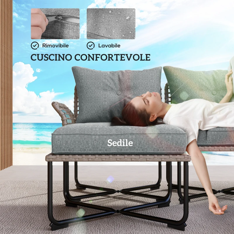 Outsunny Set da Giardino 5 Pezzi in Rattan con 2 Sedie Laterali, Sedia Centrale e 2 Sgabelli/Tavolini da Caffè