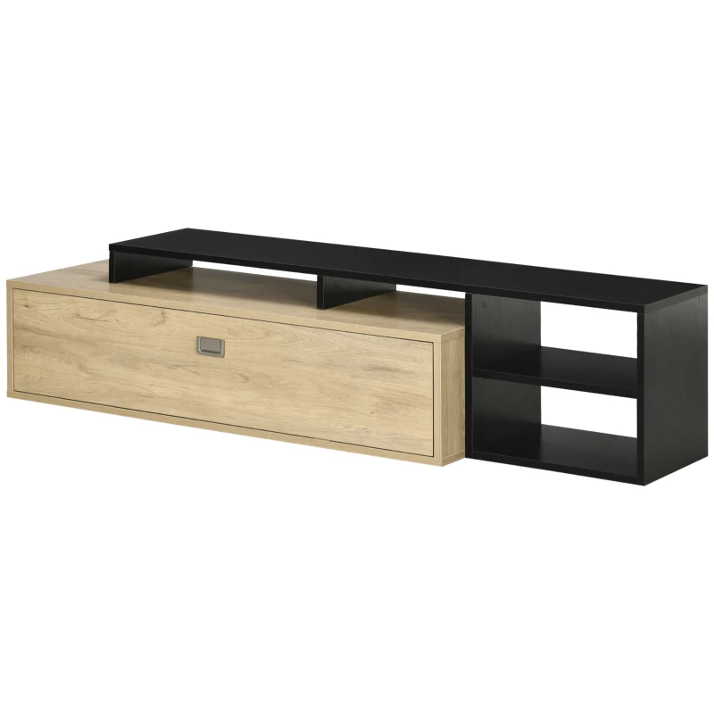 HOMCOM Meuble TV banc TV jusqu'à 65 pouces avec étagère amovible style contemporain porte basculante pour salon chambre