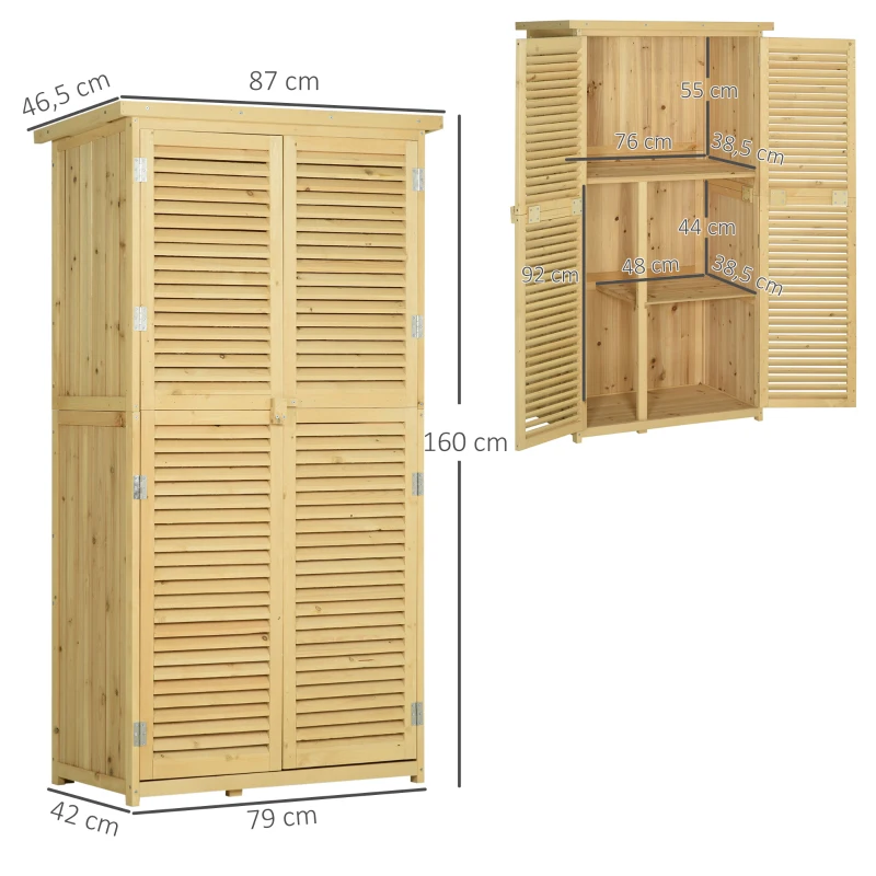 Outsunny Armoire de Jardin abri Jardin Remise pour Outils sur Pied dim. 87L x 47l x 160H cm 2 étagères Portes persiennes Toit bitumé étanche Bois pin sapin pré-huilés