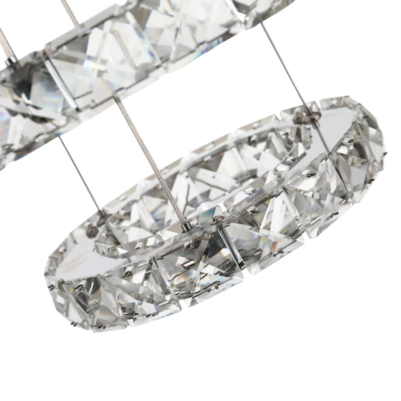 HOMCOM Lampadario a Sospensione con 3 Anelli Regolabili, Luci a LED e Cristalli, Ø60 x 110cm