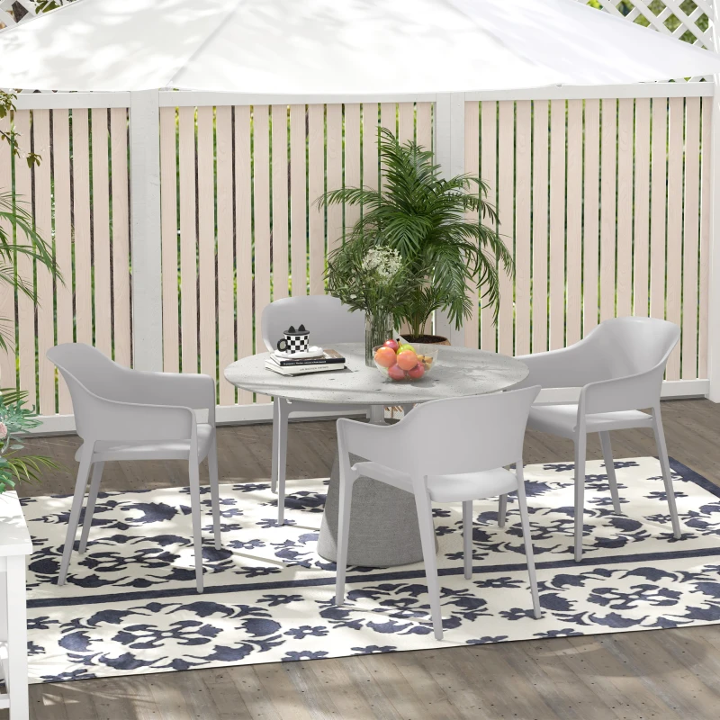 Outsunny Set 4 Sedie da Giardino in Plastica Impilabili con Braccioli e Schienale Alto in PP, Grigio