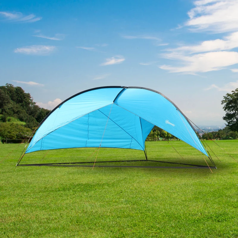 Outsunny Tente de camping ouverte 10-12 pers. max. - bâche anti-pluie - voile d'ombrage grande taille dim. 4,7L x 4,7l x 2H m - sac transport inclus - bleu