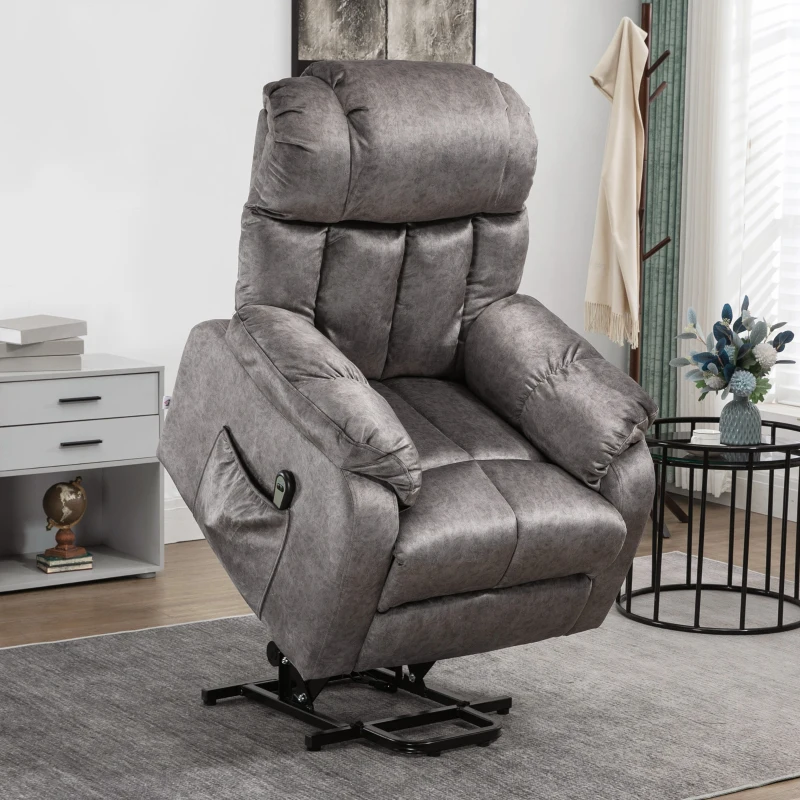 HOMCOM Sillón Levanta Personas Eléctrico con Reclinación hasta 135° Mando a Distancia Reposapiés y 2 Bolsillos Gris