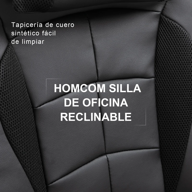 HOMCOM Gaming Silla Reclinable de Ergonómico hasta 130°con Reposacabezas Cojín Grosor 10cm Cuero Carga 120kg 67x69x118-127cm