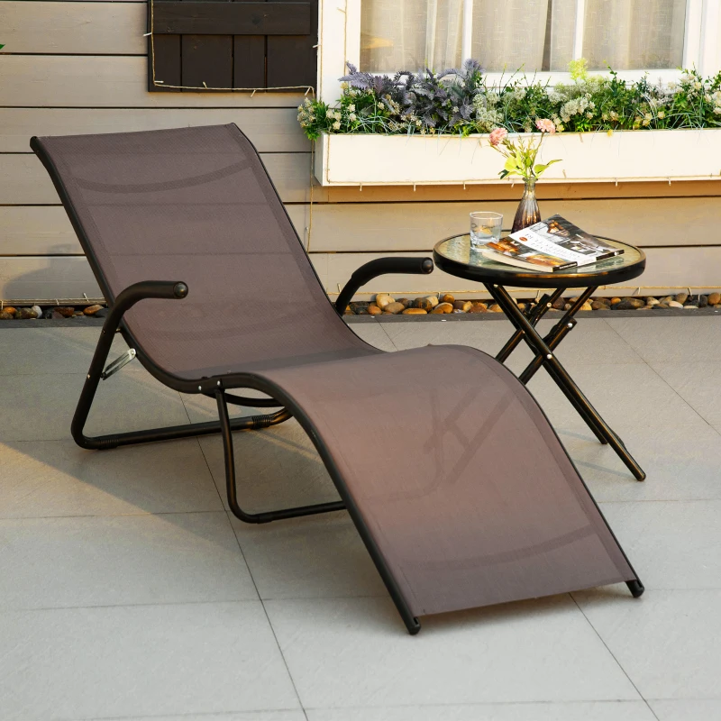 Outsunny Outdoor Folding Sun Lounger, Chaise Lounge Chair, Reclining Garden for Beach, Poolside and Patio, Dark Brown