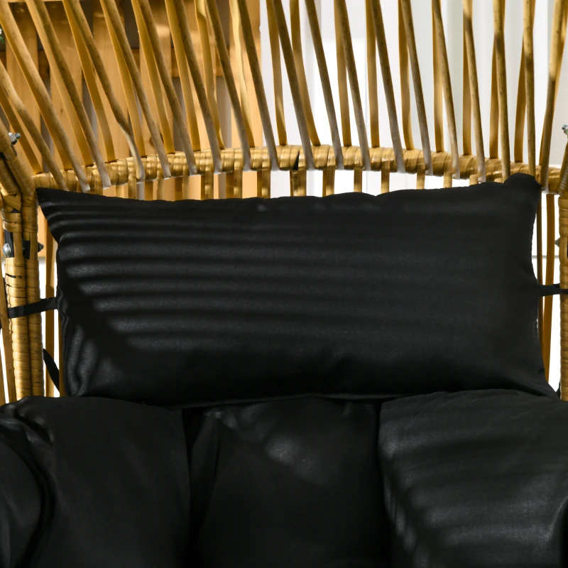 Outsunny Sillón de Ratán PE en Forma de Huevo con Reposacabezas Acolchado Cojín y Marco de Acero 89x75x143 cm Arena y Negro