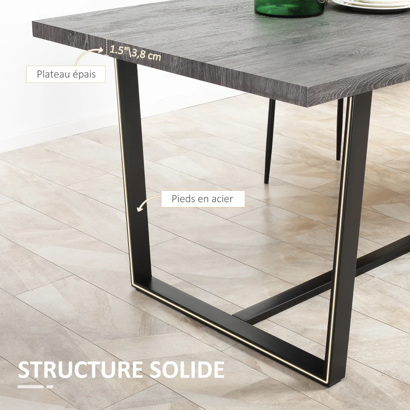 HOMCOM Table à manger ractangulaire pour 8 personnes plateau aspect bois et pied métal noir, 180L x 90l x 75H cm