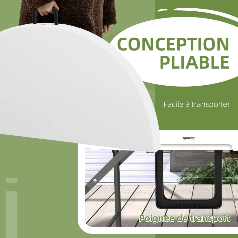 Outsunny Table ronde de jardin pliante Ø122 cm peut accueillir 6 personnes pour évènement, structure métal, plateau HDPE