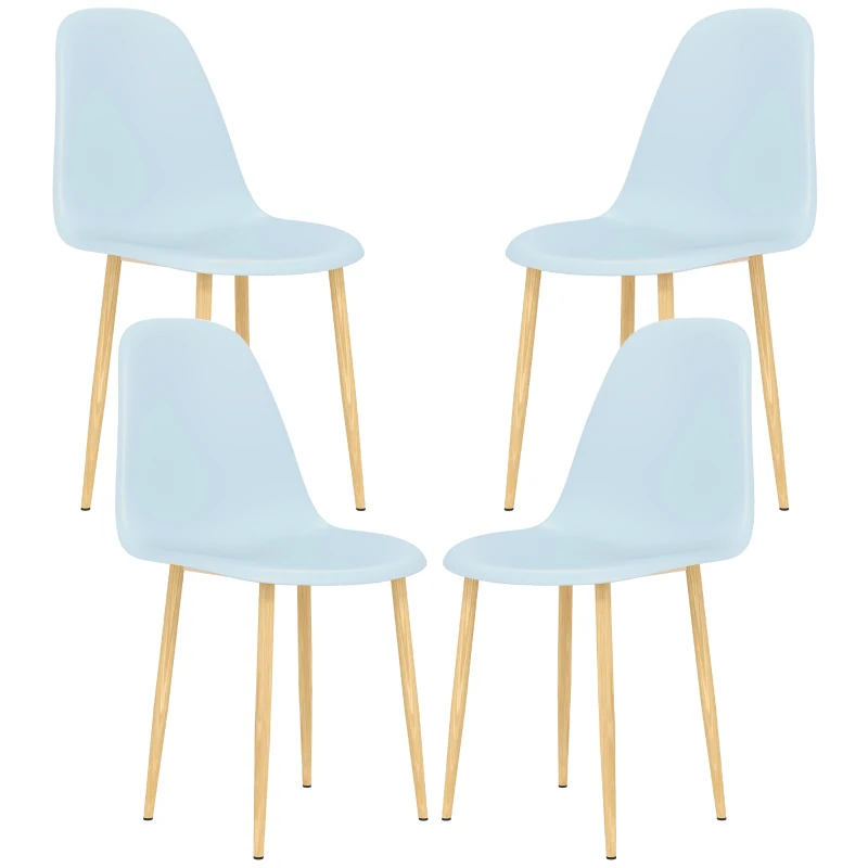 HOMCOM Modern Dining Chairs Set of 4, Kitchen Chairs with Backrest and Steel Legs for Dining Room, Living Room, Light Blue
