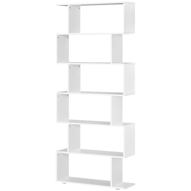 HOMCOM Estanteria Libreria 6 Estantes Madera Forma S 80x24x191 cm Estantes Color Blanco