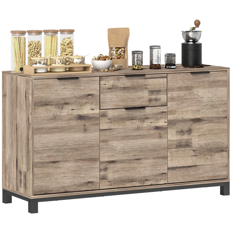 HOMCOM Credenza Buffet in stile Industriale con Cassetto e 3 Armadietti, in Legno Marrone, 120x36.5x70 cm