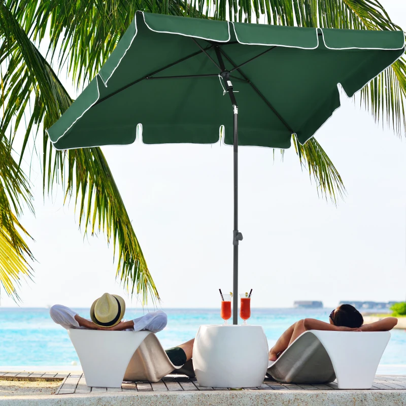 Outsunny Garden Parasol Umbrella, Outdoor Market Table Umbrella with Ruffles & Aluminium Pole, Rectangular Tilting Parasol Sun Shade Canopy, 2 x 1.3m, Green