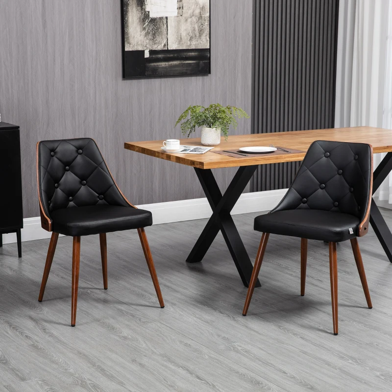 HOMCOM Set de 2 Sillas de Comedor Modernas con Asiento Tapizado en Cuero Sintético y Patas de Acero 50,5x59x82 cm Negro
