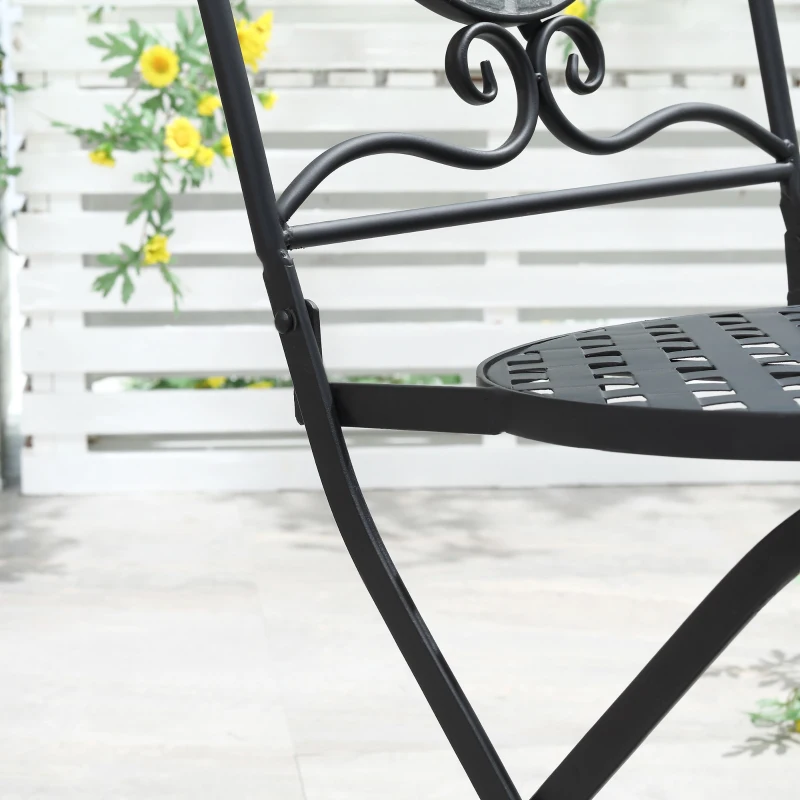 Outsunny Set da Giardino 3 Pezzi, 2 Sedie Pieghevoli e 1 Tavolo, Design a Mosaico, Grigio