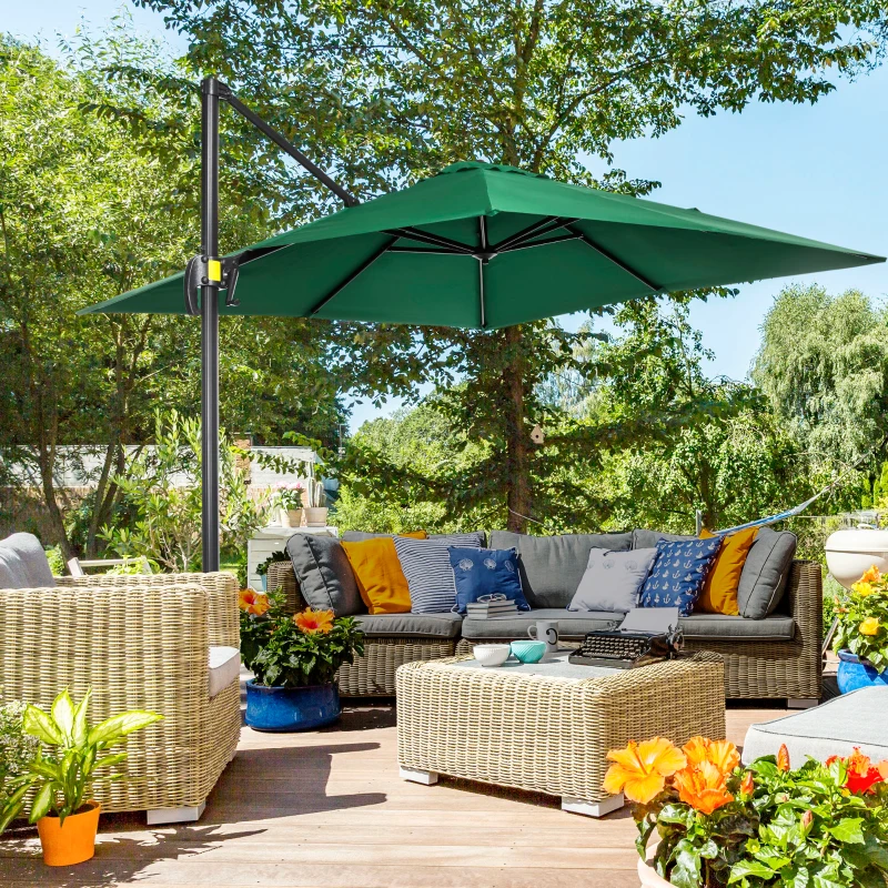 Outsunny Ombrellone da Giardino a Manovella 2.5x2.5  m con Rotazione 360° e Parasole Regolabile, Verde