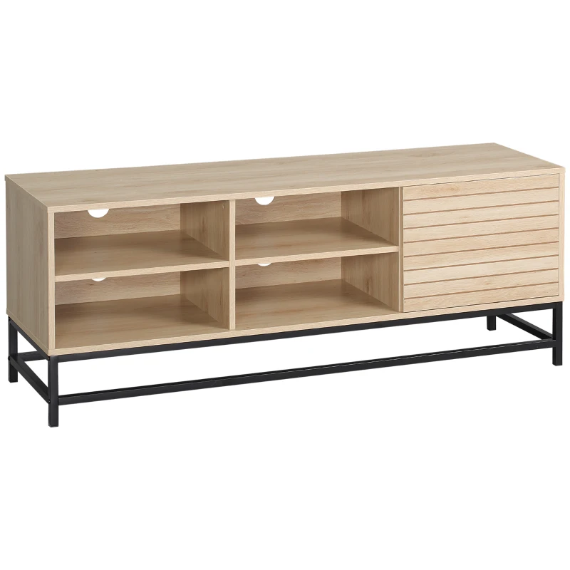 HOMCOM Mobile TV Moderno per TV max 60" in MDF e Acciaio con 4 Ripiani Aperti e Armadietto a 2 Livelli, 140x40x55.3 cm