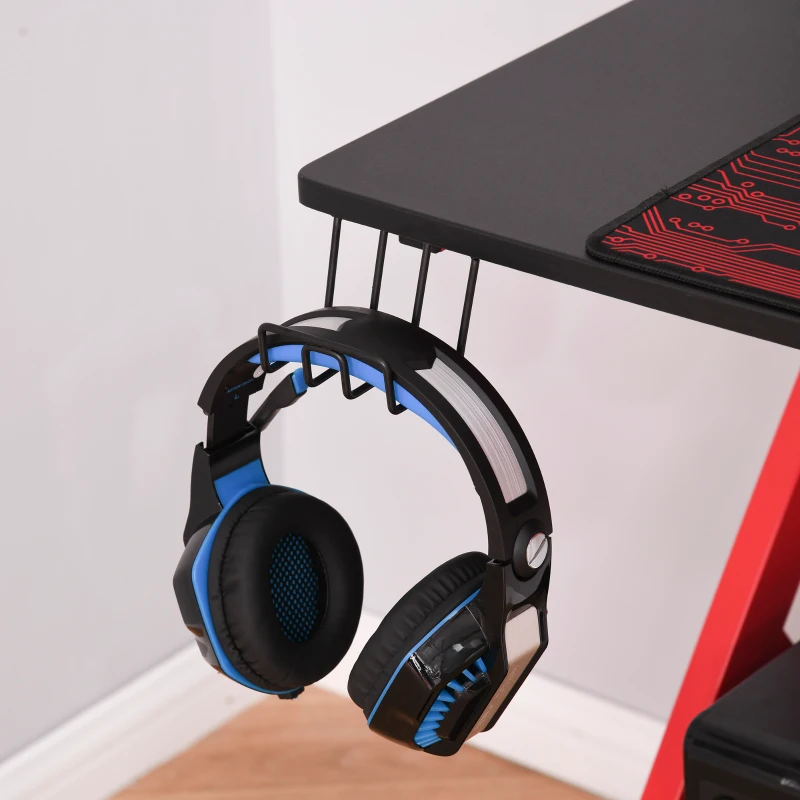 HOMCOM Gaming Desk Computer Table Ergonomics Workstation for Home Office with Cup & Speaker &Game Controller Holder Headphone Hook 120cm x 60cm x 96.5cm Black and Red