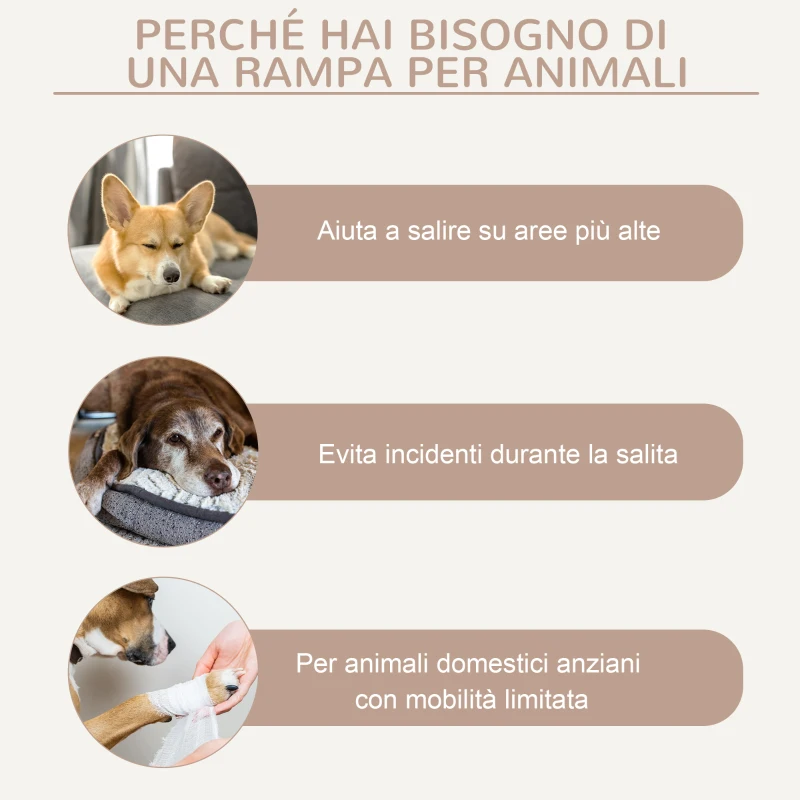 PawHut Rampa per Cani Pieghevole e Antiscivolo con Altezza Regolabile su 4 Livelli per Animali fino 15kg