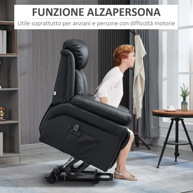 HOMCOM Poltrona Reclinabile Alzapersona Elettrica con Imbottitura Spessa e Telecomando, 96x93x105 cm, Nero