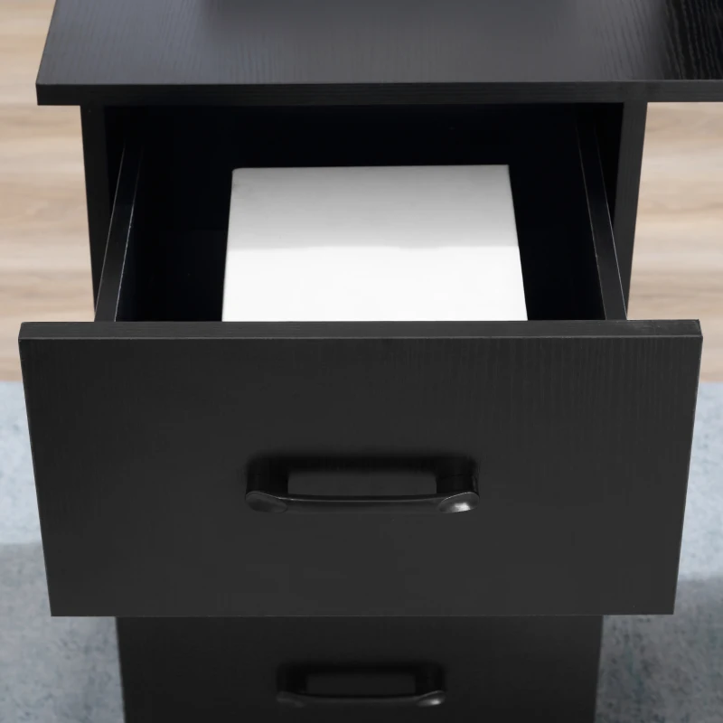 HOMCOM Bureau d'ordinateur réversible avec 3 tiroirs et 3 étagères ouvertes, 120 x 49 x 72 cm, bureau avec rangement, style moderne, table informatique pour chambre, domicile, télétravail, noir