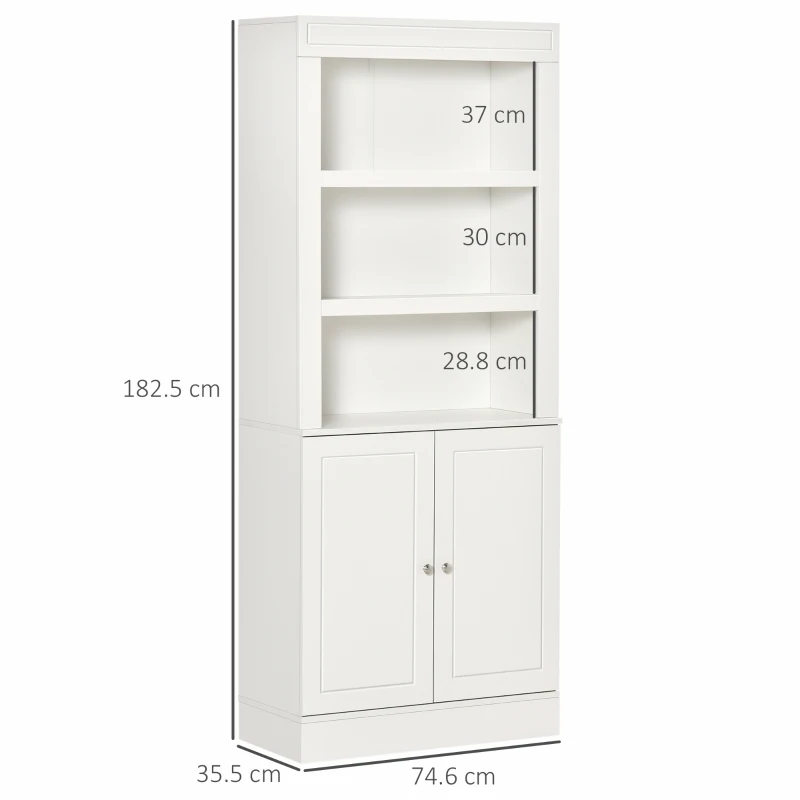 HOMCOM Kitchen Cupboard with 6-tier Shelving, Freestanding Storage Cabinet, Pantry Cupboard with 3 Open Compartments and Double-door Cabinet with Adjustable Shelves, White