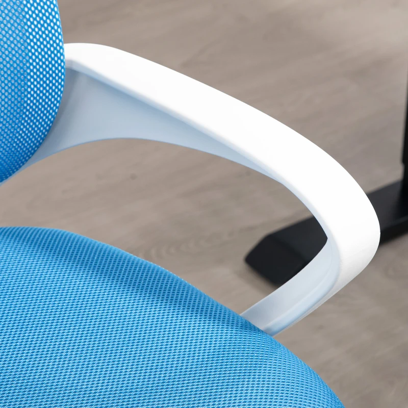 HOMCOM Silla de Escritorio de Malla Giratoria con Altura Ajustable Función de Basculante y Reposabrazos Carga 120 kg Azul Claro