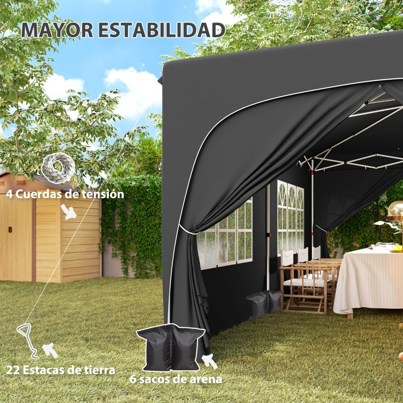 Outsunny Cenador Plegable 6x3 m Gazabo con Paneles Laterales UPF50+ Altura Ajustable Bolsa de Transporte Gris Oscuro