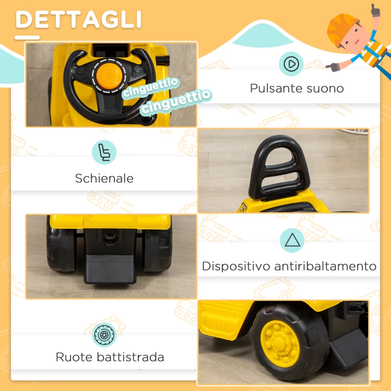 HOMCOM Trattore a Pedali per Bambini 3-4 Anni con Muletto e Spazio Portaoggetti, 86x27.5x47.5 cm, Giallo e Nero