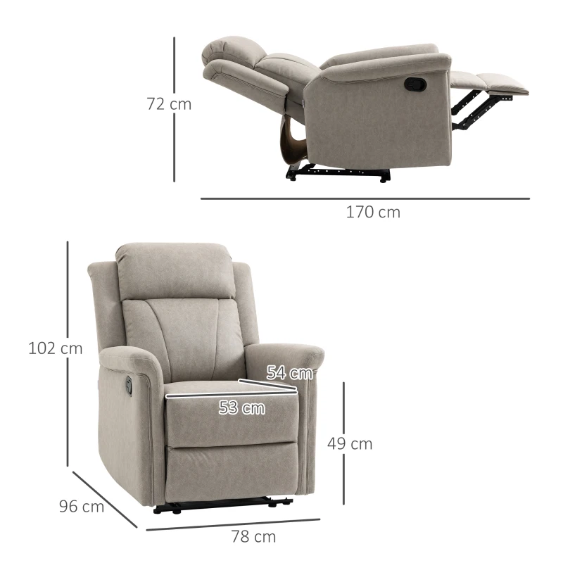 HOMCOM Fauteuil de relaxation inclinable 135° manuellement tissu en microfibre avec repose-pied gris(m-3)