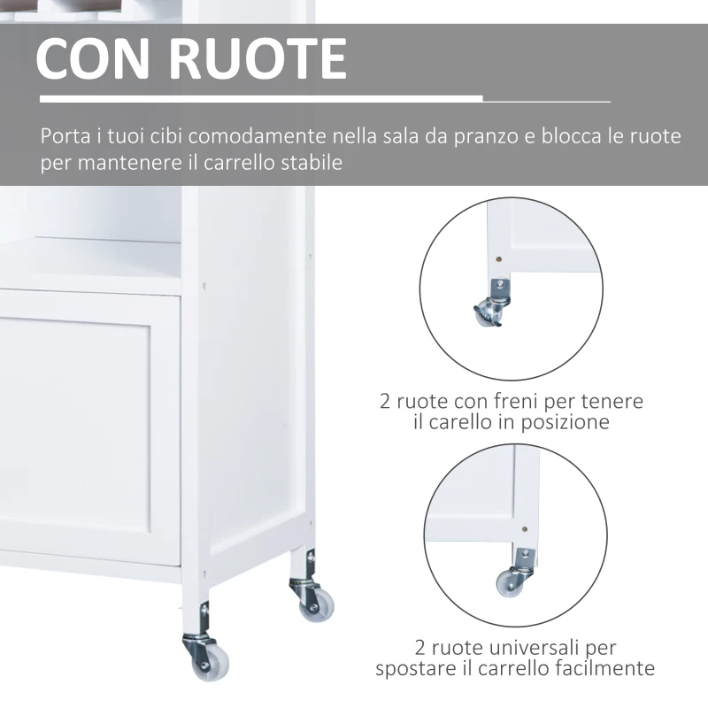 HOMCOM Mobiletto da Cucina con Ruote, Portabottiglie e Porta Bicchieri in Bambù, 76 x 40 x 88cm