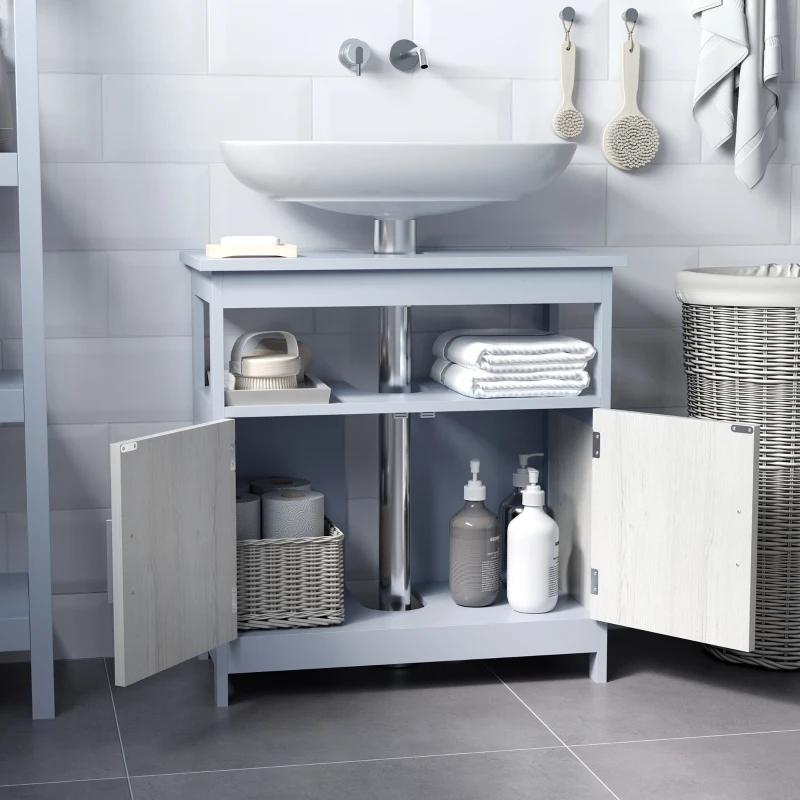 kleankin Mueble para Debajo del Lavabo Armario de Suelo de Baño con 2 Puertas y Estante Estilo Moderno 60x30x62 cm Gris