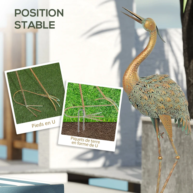Outsunny Statue jardin exterieur, sculpture de héron en métal, décoration de jardin exterieur 90 cm, multicolore